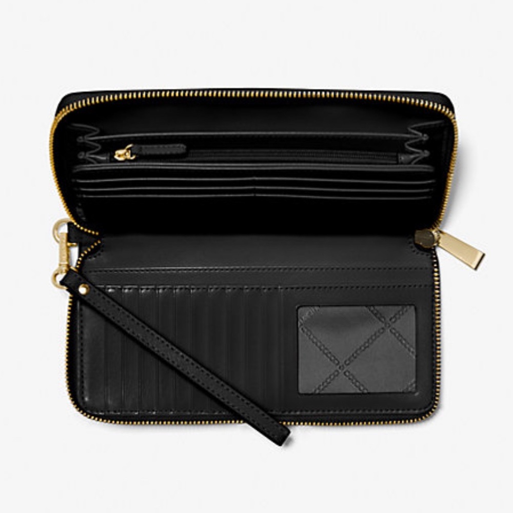 Michael Kors Large Black Continental Wallet - Gold Hardware - Wristlet Strap - Picture 12 of 12